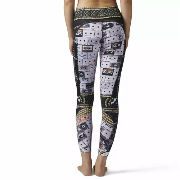 Reebok Speedwick Lux Bold Baroque Print Leggings •Large •Cassette Tape Music - Picture 4 of 15